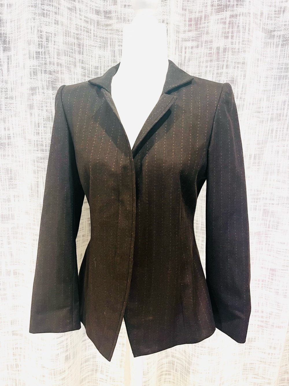 Brown Tailored 3 Button Wool Cashmere Blazer Size 4 Fitted Equestrian
